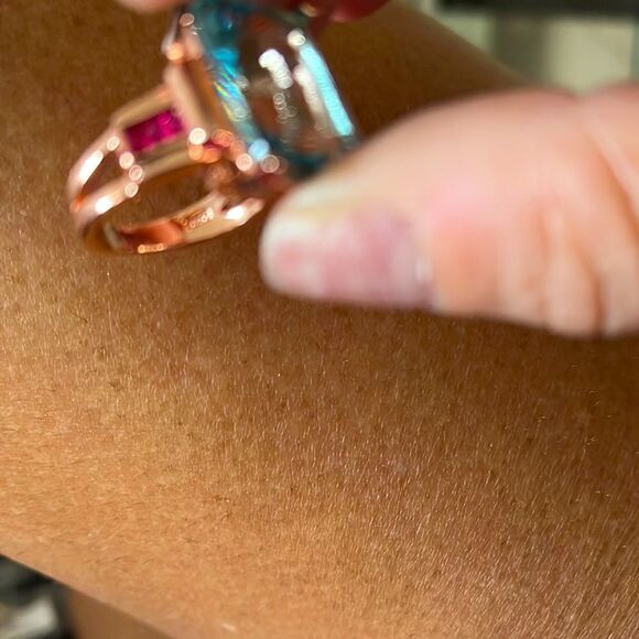 Last one! Main Event Aquamarine and pink topaz in rose gold Statement cocktail 7 - Picture 7 of 11